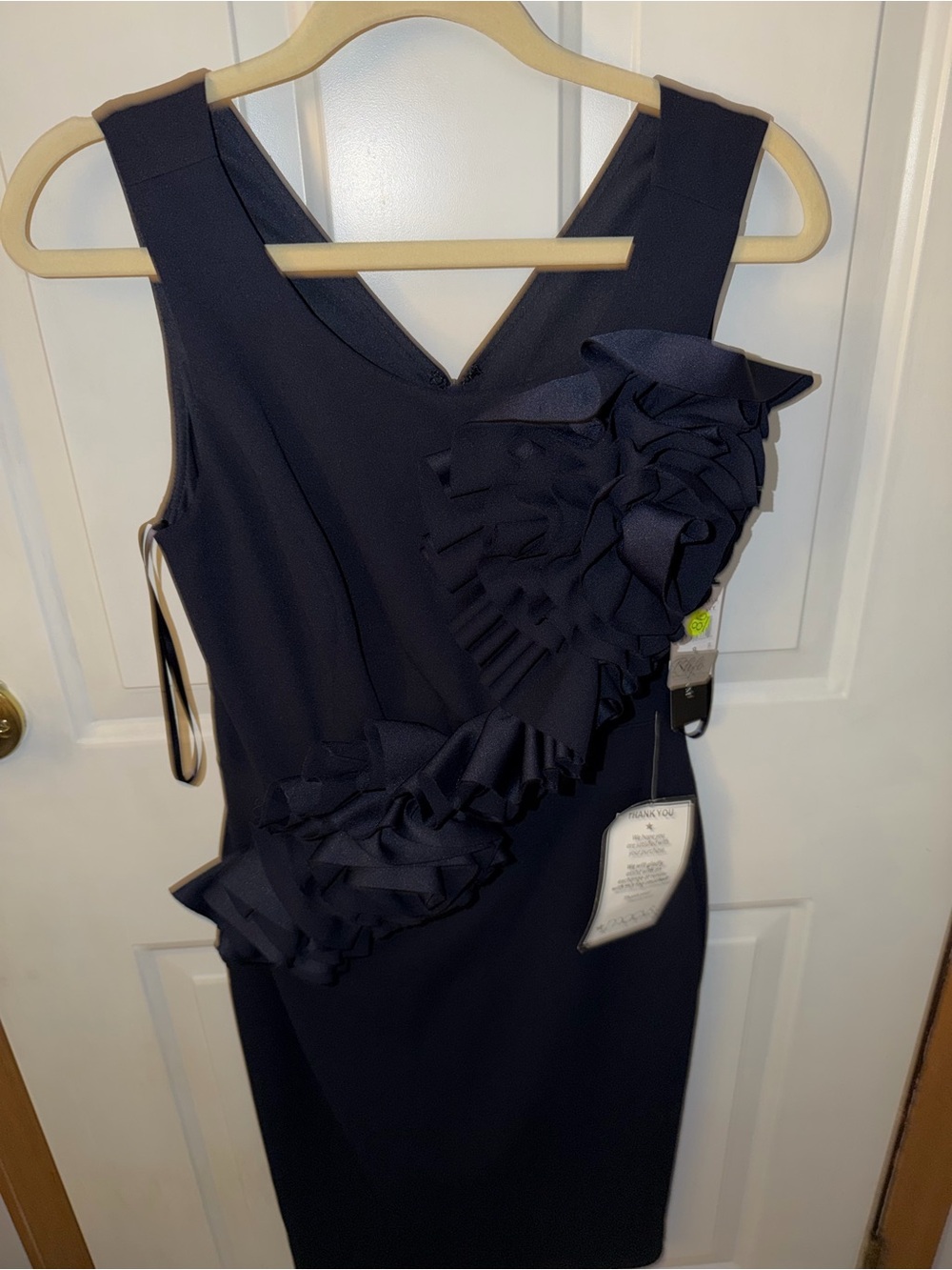 Betsy & Adam Navy V-Neck Ruffle Sheath Dress